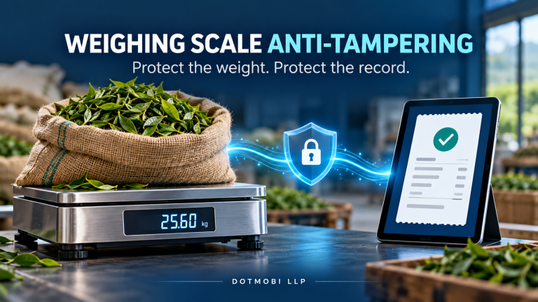 Your screenshot is readable now. The image is still uploading, so the fields and Select button are disabled. Wait for its thumbnail to appear, then enter: Field Text to paste Alternative Text — scroll up to find it Weighing scale anti-tampering concept showing a tea weighing scale connected to a protected digital transaction record