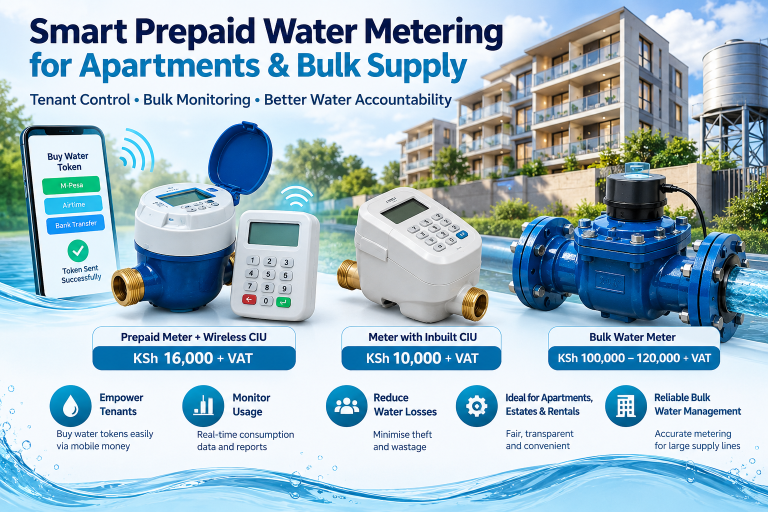 Prepaid water meters for apartments in Kenya with wireless CIU and bulk meter