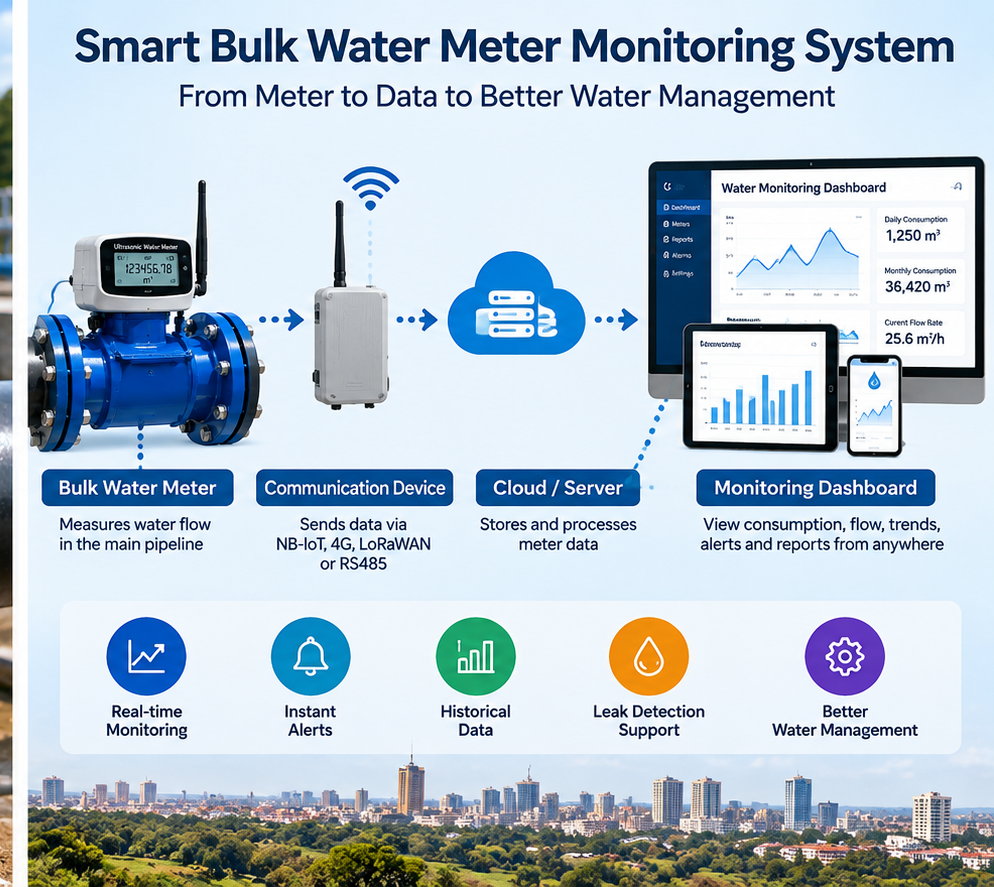 Bulk water meters in Kenya with remote monitoring and cloud dashboard